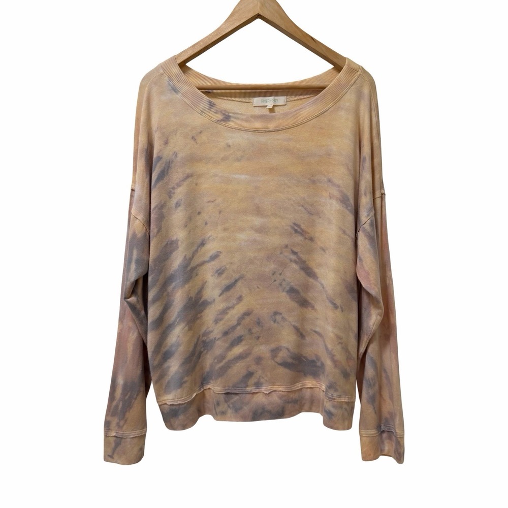 River + Sky Womens Tie Dye French Terry Sweatshirt Size L Orange Lounge Cozy USA